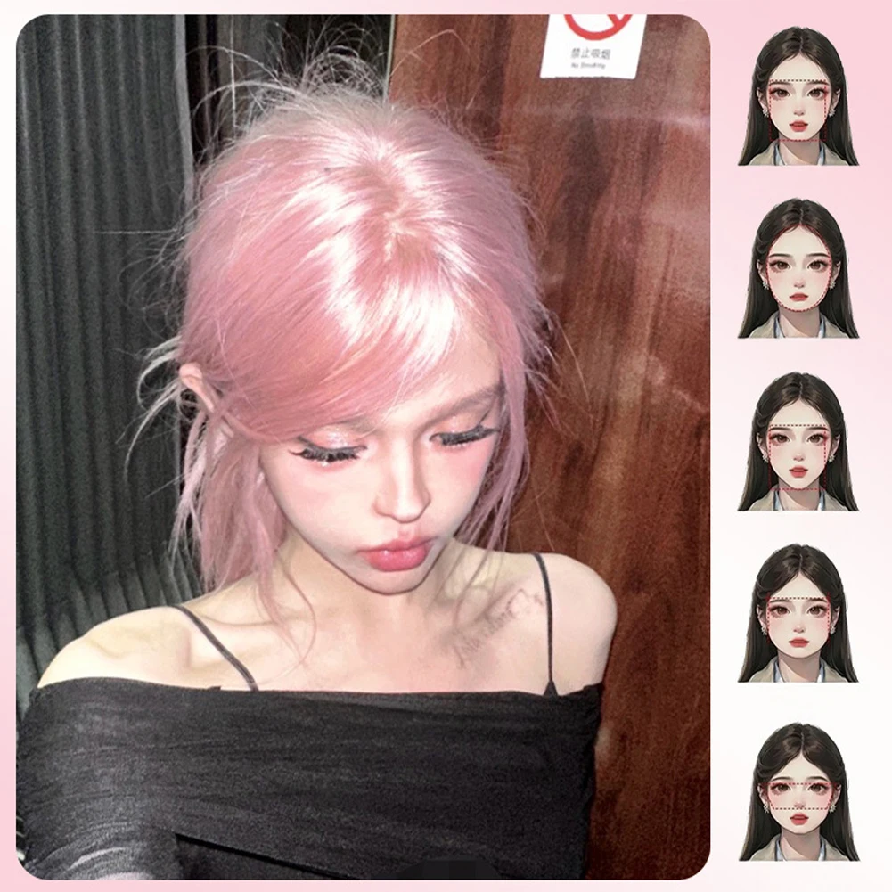 1Pc Pink Synthetic Medium Curly Hair Wig Female Long Hair Full Head Set Cos Simulation Long Straight Daily High Temperature