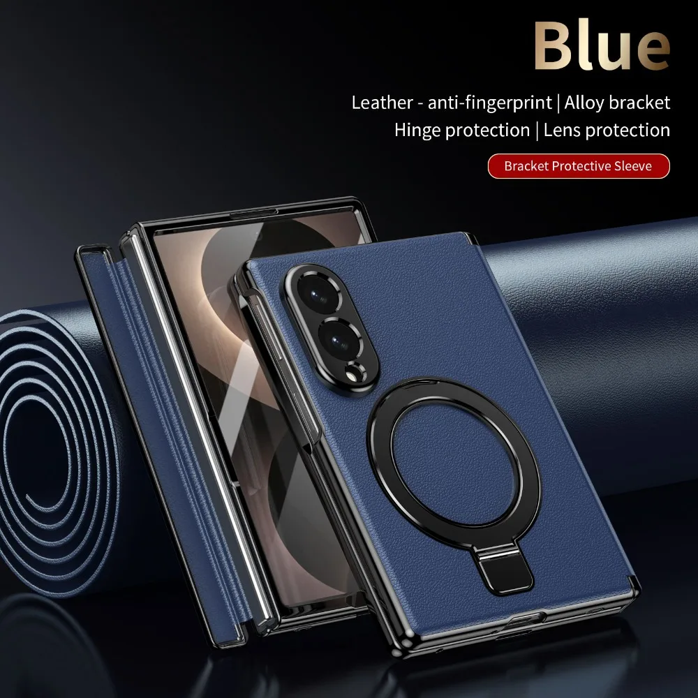 Luxury Leather Magnetic Bracket Phone Case with Full Screen Glass & Drop Protection