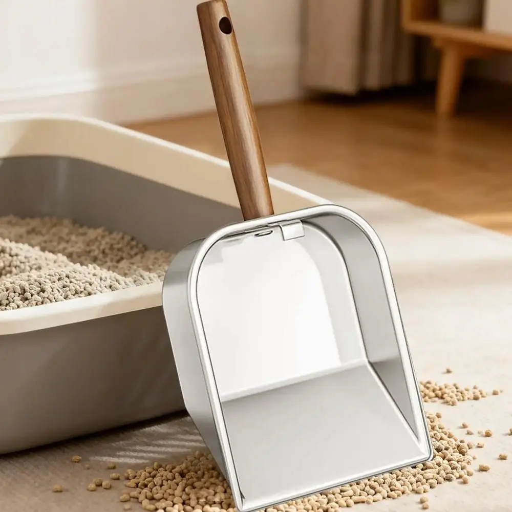 Stainless Steel Cat Litter Scoop Long Handled Wooden Handle Litter Box Shovel Deep Shovel Hollow Design Stainless Steel Cat Litter Scoop Long Handled Wooden Handle Litter Box Shovel Deep Shovel Hollow Design