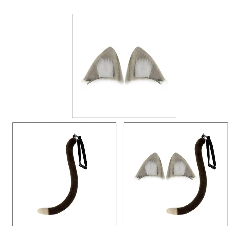 

Cat Ears and Tail Set Cat Ear Clips and Long Tail Cosplay Costume Set Animal Ear Clips Halloween Anime Accessories 449B