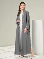 Abaya-Kimono musulman avec biscuits pour femmes, abaya musulmane de luxe, travail à la main, ouvert, Dubaï, perlé, cardigan noir, Ramadan islamique 4
