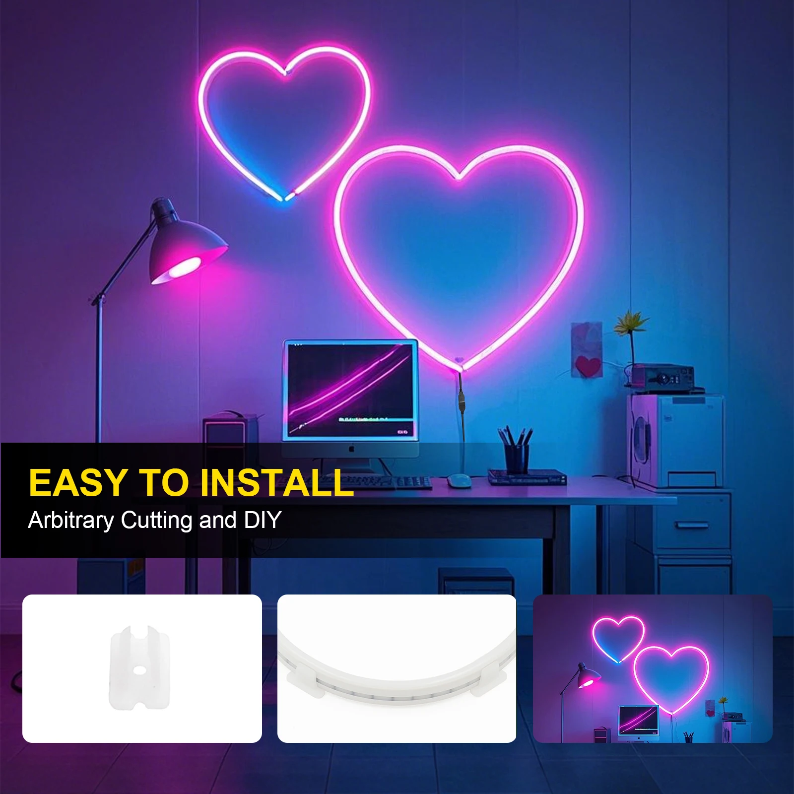 USB LED 네온 사인 라이트 스트립 방수 DC5V 2835 120LEDs/M 블루 핑크 화이트 아이스 블루 룸 테이프 실리콘 백라이트 조명 1-5M