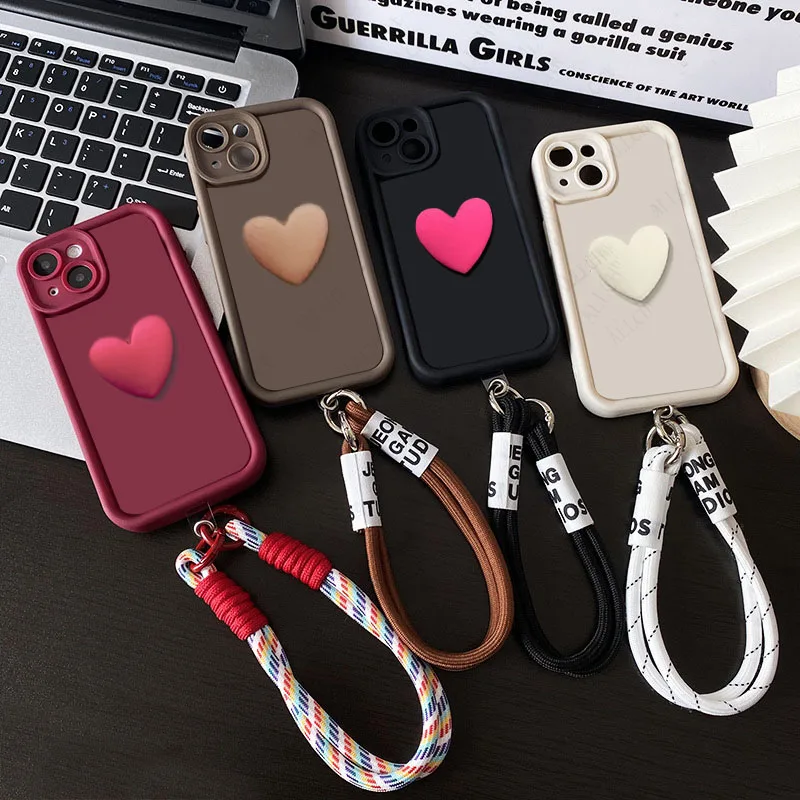 Love Heart Hand Strap Phone Case Cover