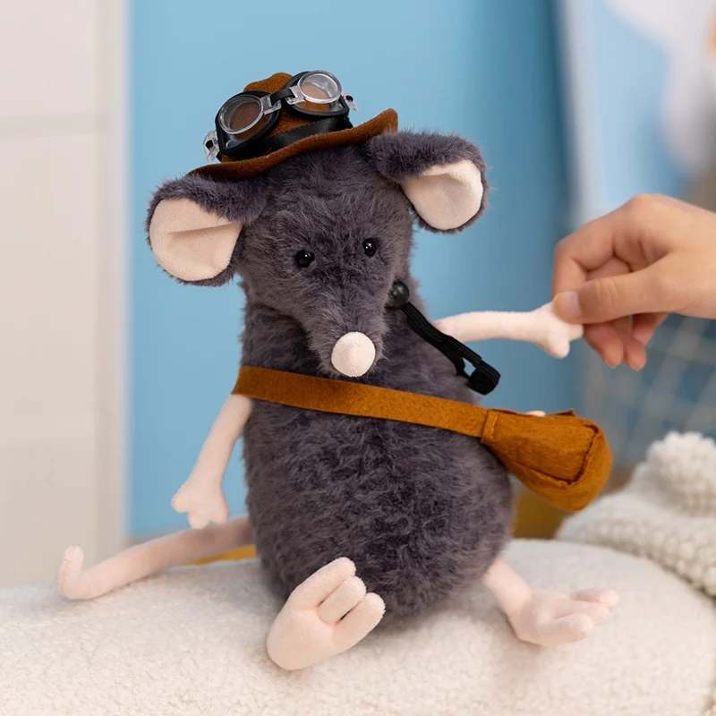 Grey Plush Mouse Toy with Accessories for Kids