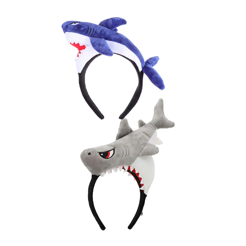 2 Pcs Cartoon Shark Headband Hair Bands Children Party Adorable Decor Accessories Kids Favors Lovely Fabric 3