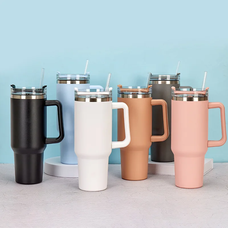 

1200Ml Straw Insulation Cup Stainless Steel Mug Coffee Tumbler Termos Cup Large capacity 40 Oz Car Auto Water Bottle with Handle