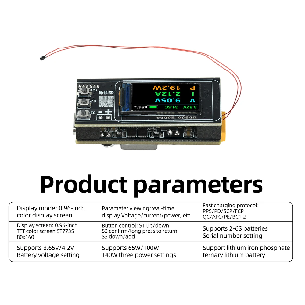 0.96인치 2-6S PD 140W IP2366 부스트 리튬 배터리 충전 보드 벅 컨버..
