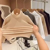 Winter Baby Warm Top Boys Girls Velvet Inner Solid Color Bottom Children's Half High Collar Long Sleeve T-shirt Kids Clothes 1