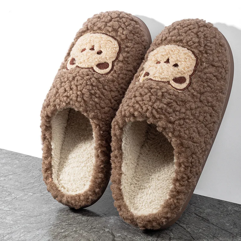 New Women Home Slippers Men Furry Indoor Bedroom Flats Warm Plush Couples Cute Cartoon Bear Winter Floor Slides Non-slip Shoes 5