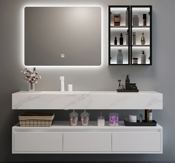 Floating Color Vanities Melamine Surface Plywood Materials Bathroom Vanity And Intelligent Mirror With Cabinet