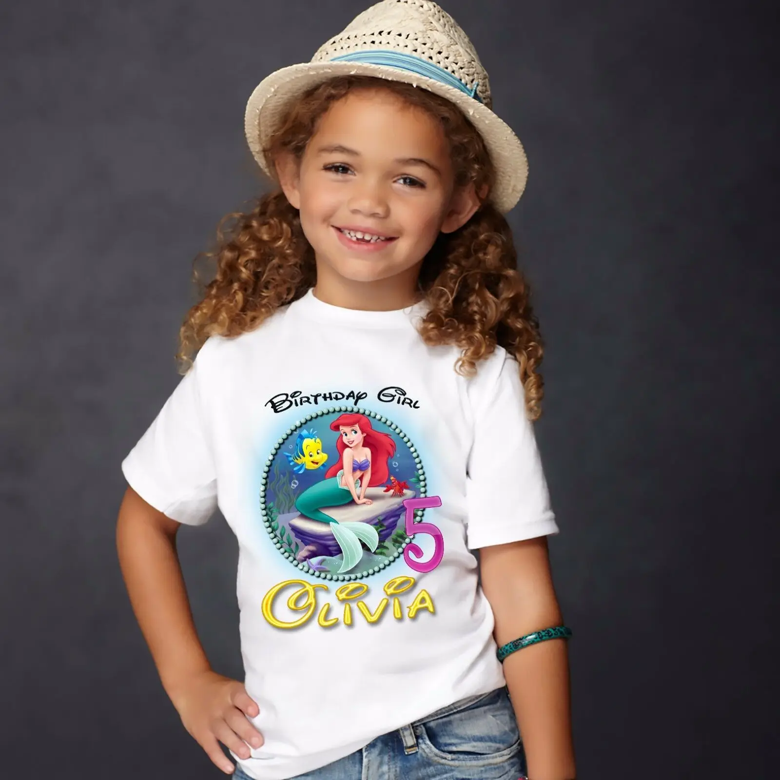 The Little Mermaid Birthday Shirt Mermaid Family Set T-Shirt Family Matching Outfits, Customized with Any Name and Age 4