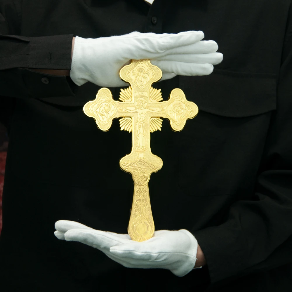 HTISOK Orthodox Cross Mourning Jesus Large Gold Plated Church