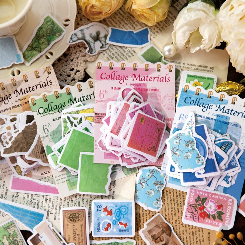 

40 PCS Sticker pack colorful artistic Small fresh style DIY decorative material painting collage Scrapbooking 4 Choices