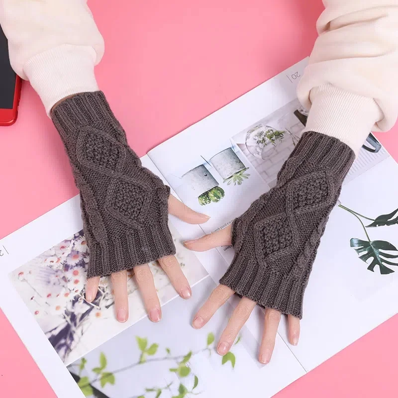 Sports half finger gloves winter gloves for women unisex soft warm wool knitting
