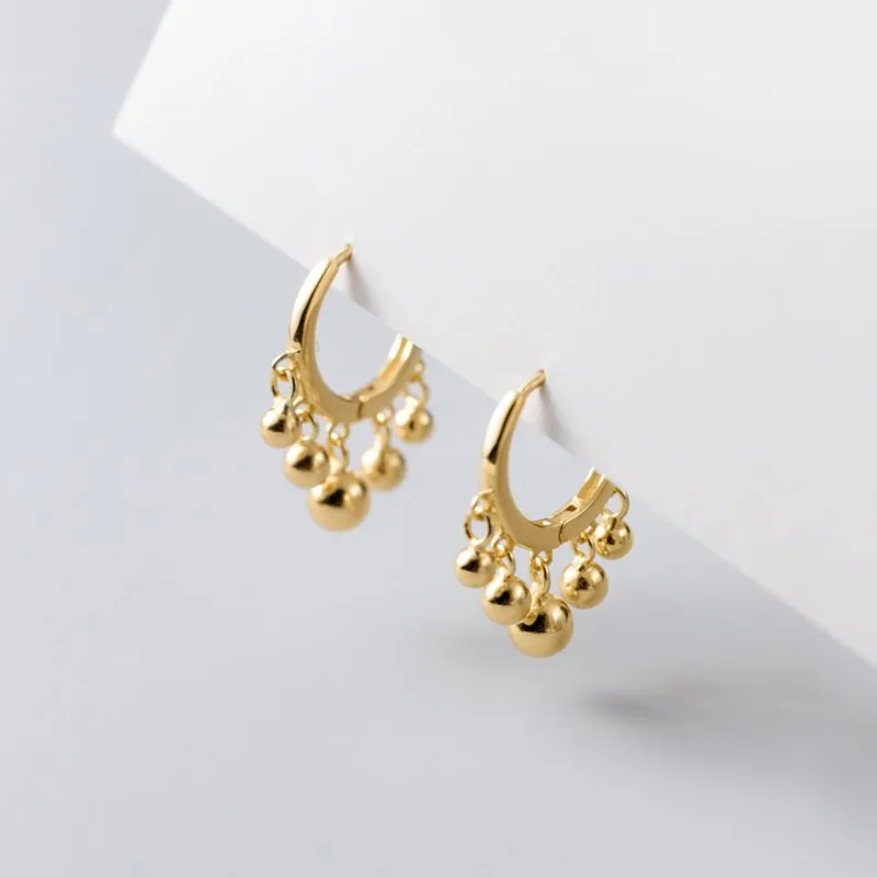 Round Beads Tassel Dangle Hoop Earrings for Women Silver Color Korean Fashion Trendy Ear Jewelry Wholesale серьги женские