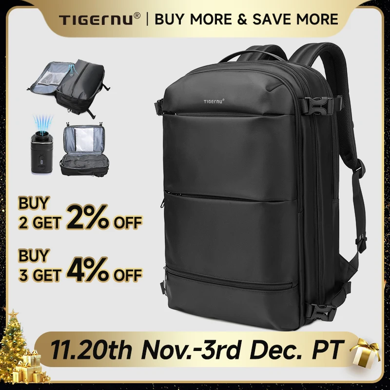 Tigernu T-B9831 Vacuum Compression Travel Backpack Expandable USB Bag Large Capacity 17 Laptop Cabin Bags