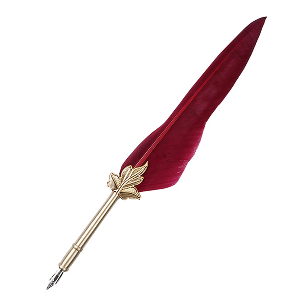 Vintage Feather Dip Ink Pen Replaceable with 5 Nibs Writing Dip Water Pen Soft Decorative Articles for Christmas Birthday Gift