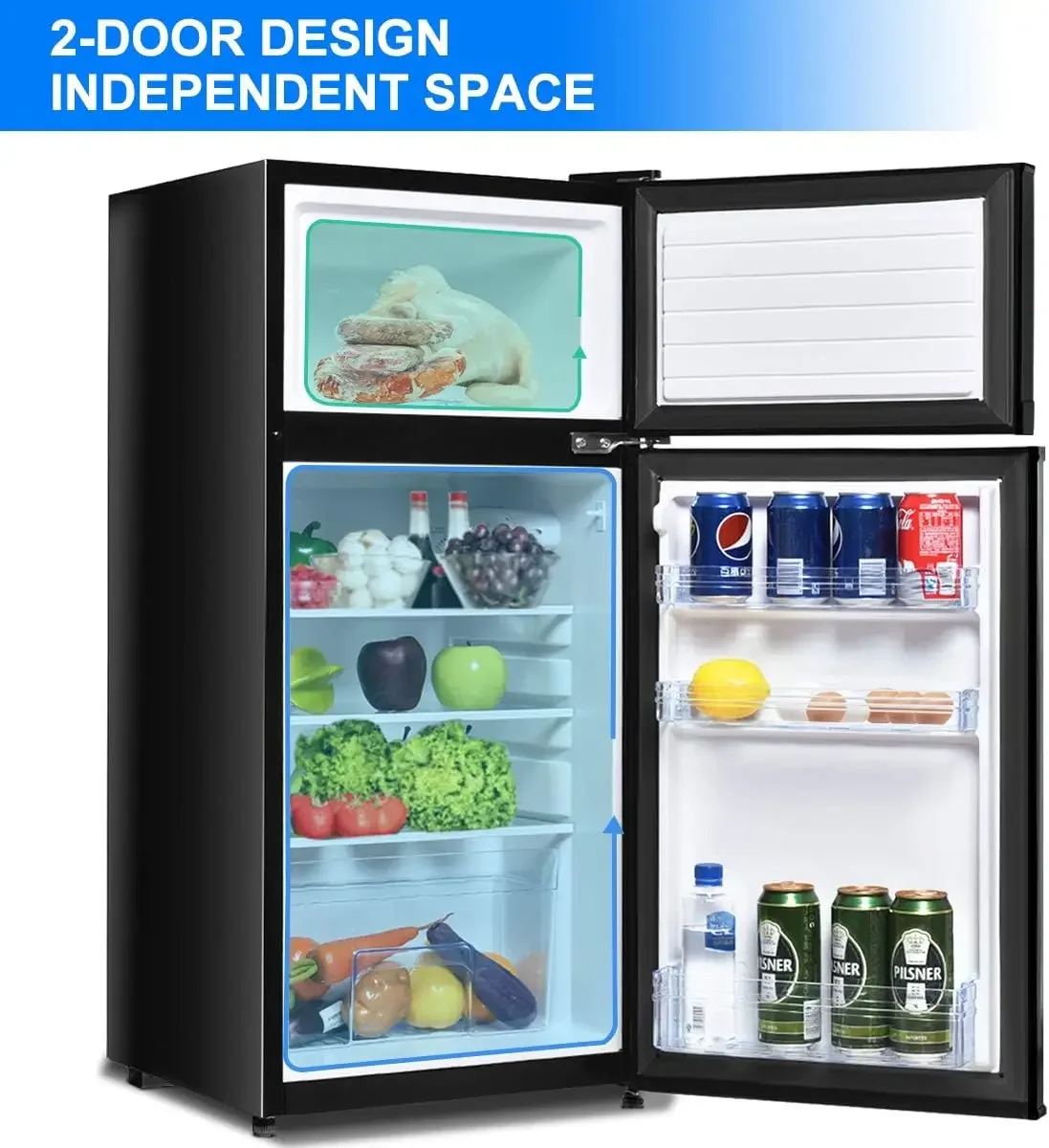 Refrigerator 3.4 cu ft. Unit Cold-rolled Sheet Mini Refrigerator with freezer Dorm fridge with Adjustable Removable Shelves