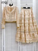 طقم مكشكش مطرز للنساء ، كم طويل ، علوي قائم ، تنورات بخصر مرتفع ، أطقم نسائية ، جديد ، ربيع ، سادة ، 3WQ9865 1