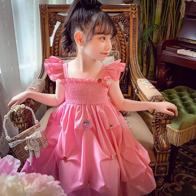 

Girls' Princess Dress Summer 2023 New Fashionable Children's Fashion Solid Slip dress Little Girls' Net Red Dress