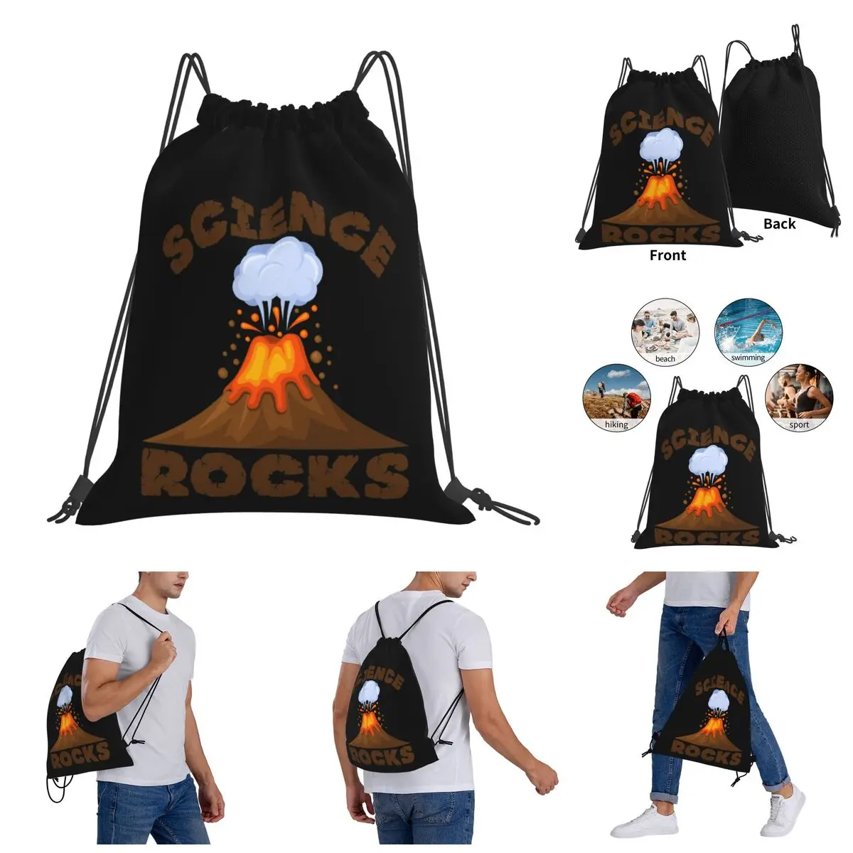 

Drawstring Bags Gym Bag Science Rocks Shirt Tonga Volcano Science Backpack Funny Novelty Funny Field pack