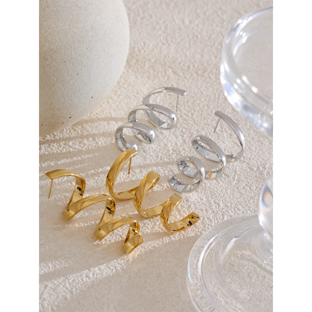 Yhpup Stainless Steel Metal Geometric Hollow Screw Stud Earrings Individual