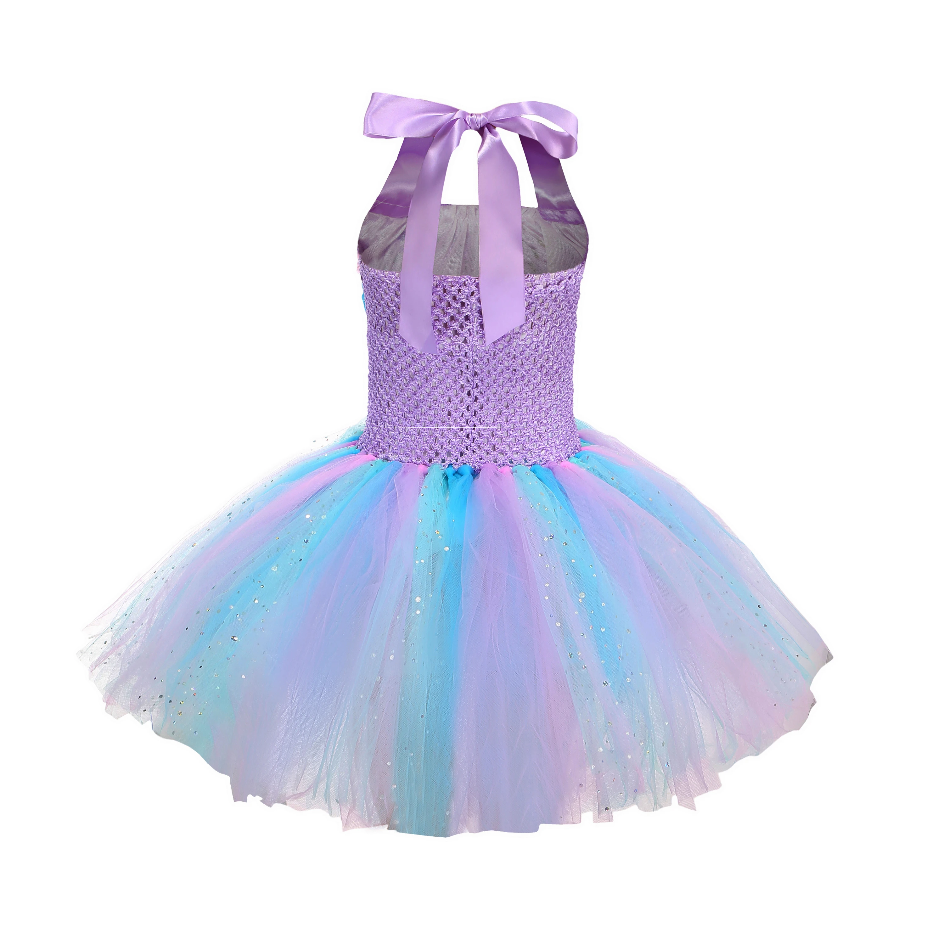 Girls Pastel Ariel Mermaid Tutu Dress Under the Sea Theme Birthday Party Costume with Flower Headband Ocean Flower Dresses 1-12Y