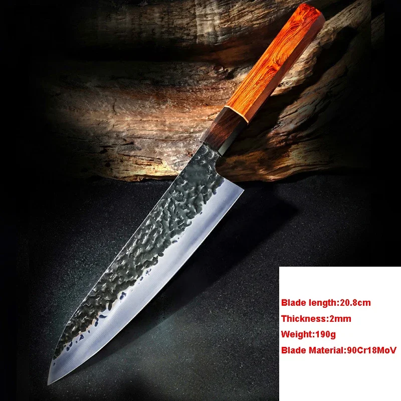 Couteau japonais de Chef professionnel 90Cr18MoV, marteau Santoku, couteau  à saumon pour fileter le poisson, couteau Kiritsuke brut - AliExpress