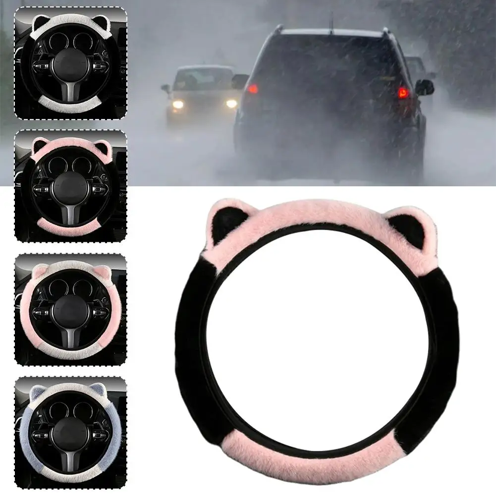 Winter Plush Non-slip Soft Car Steering Wheel Cover with Cute Cat Ears