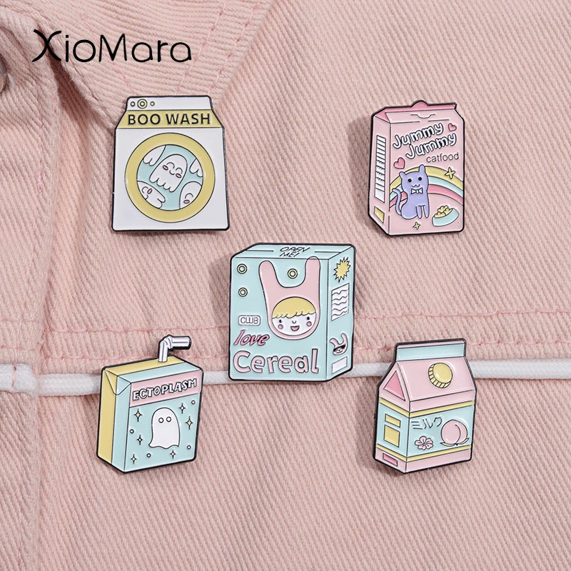 Boo Wash Juice Box Smalto Pin Cartoon Candy Color Kawaii Cat Bunny Juicy Peach Juice Drink Spilla Bavero Badge Gioielli Regalo