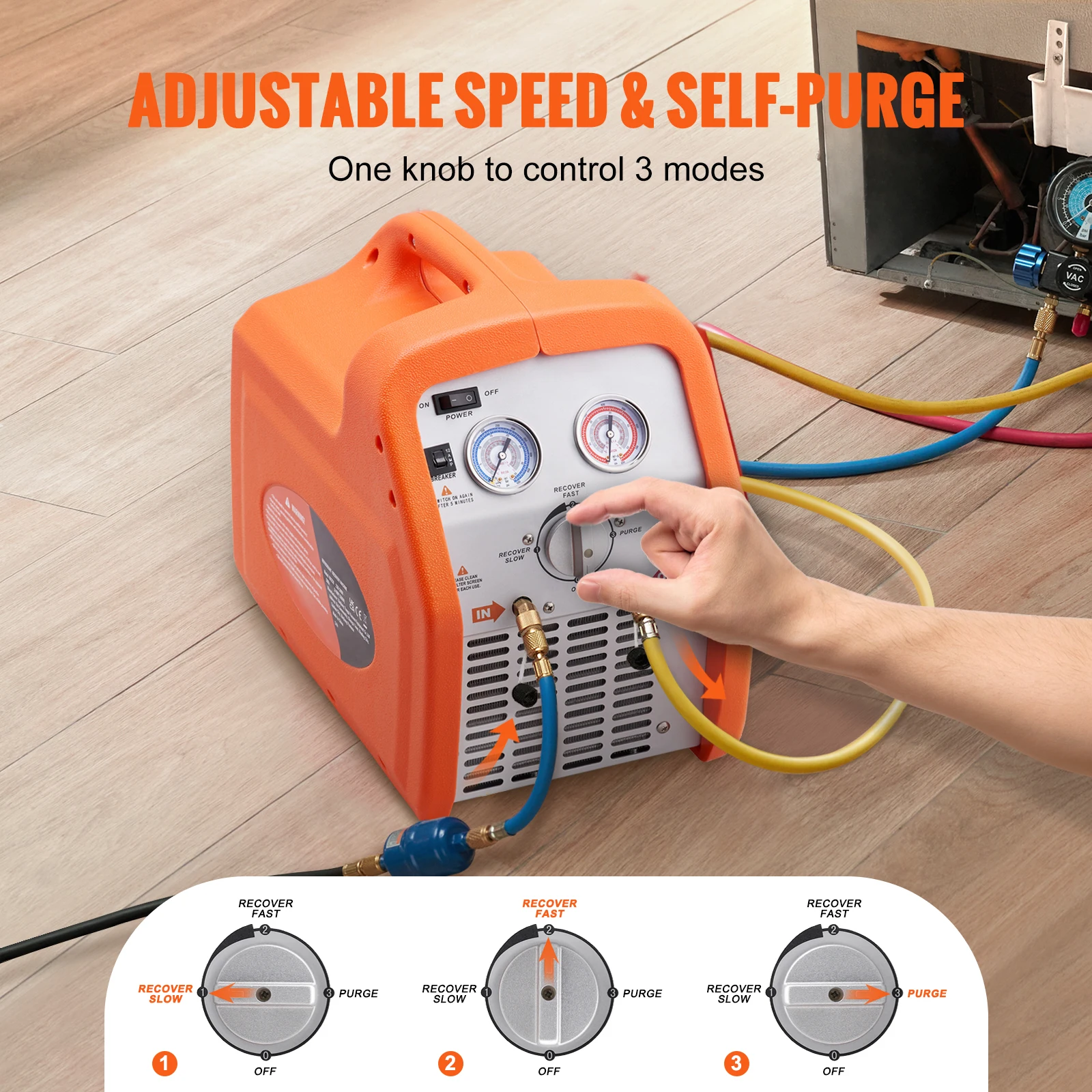 Portable 1HP/3/4 HP Refrigerant Recovery Machine AC Recovery Machine 120V Machine HVAC Liquid Refrigerant