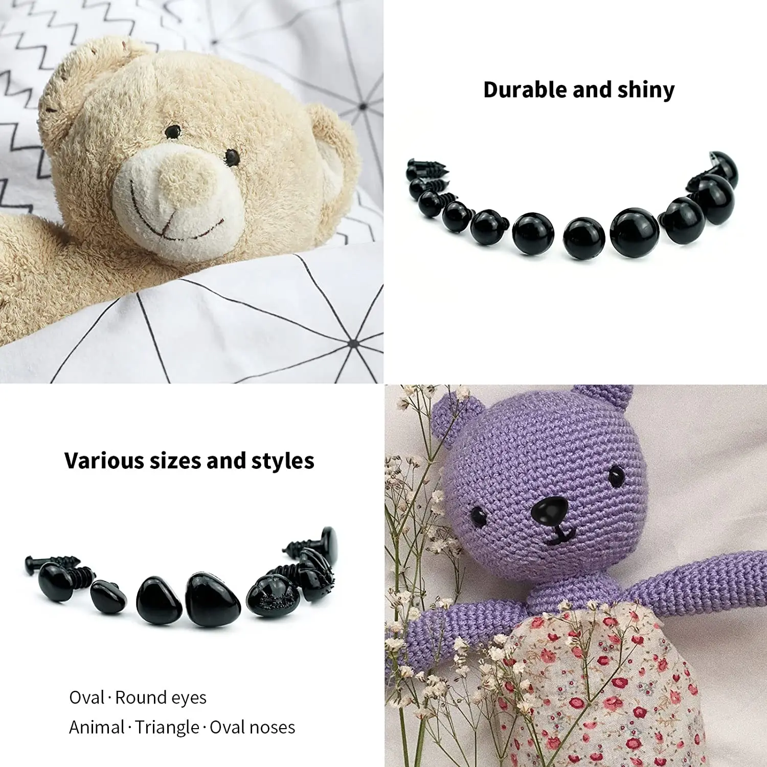 Safety Eyes and Noses Black Plastic Craft Dolls Eyes Amigurumi Crochet Stuffed Animals Puppets Toy Teddy Bear Making Supplie