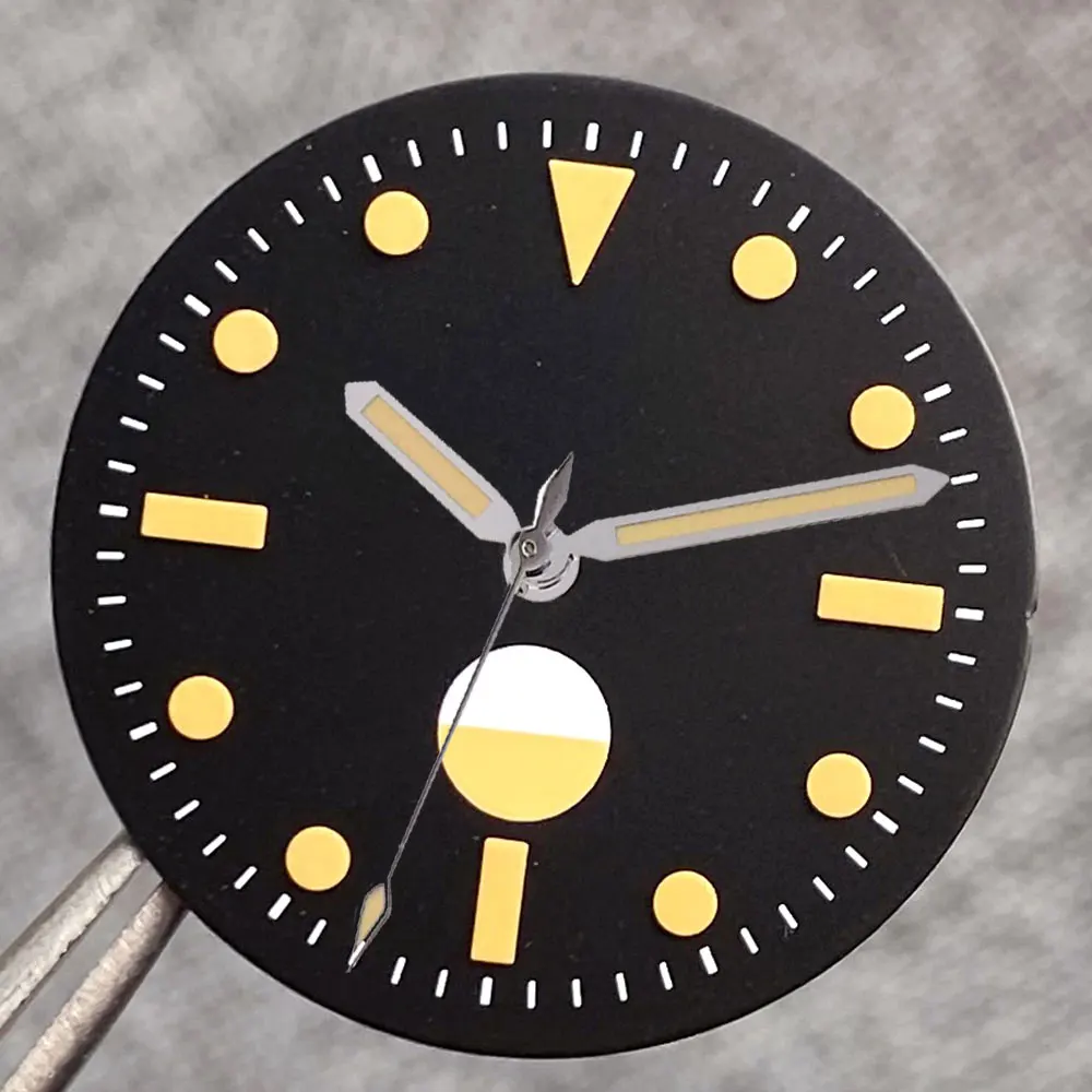 Vintage Black Sterile 29mm Watch Dial with Green Luminous Hands