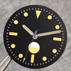 Vintage Black Sterile 29mm Watch Dial with Green Luminous Hands - Fit NH35 NH36 (Yellow set)
