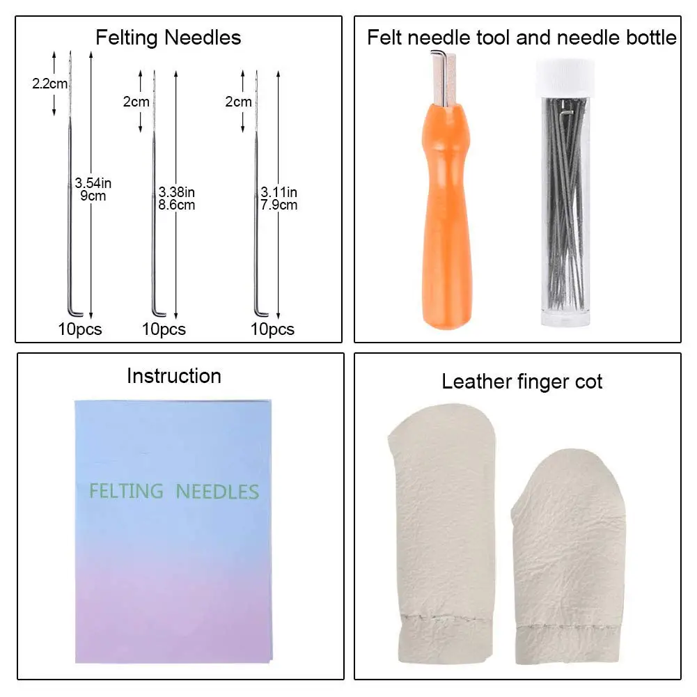 30PCS Felting Needles 3 Sizes Needle Felting Supplies with Wooden Handle Fingercots Needle Tools Kit for DIY needle felting kit needle felting painting kit felting needles