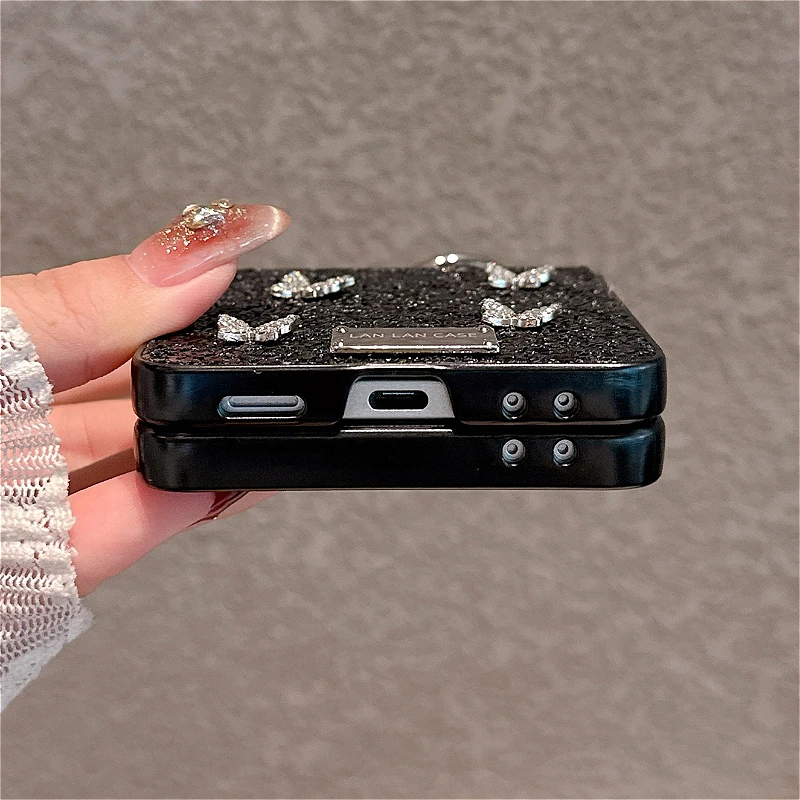 Luxury Glitter 3D Butterfly Ring Case with Shockproof Back Cover and Plain Hinge Design