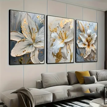 3pcs White & Light Blue Lily Flower Art Posters - Elegant Wall Decor 1