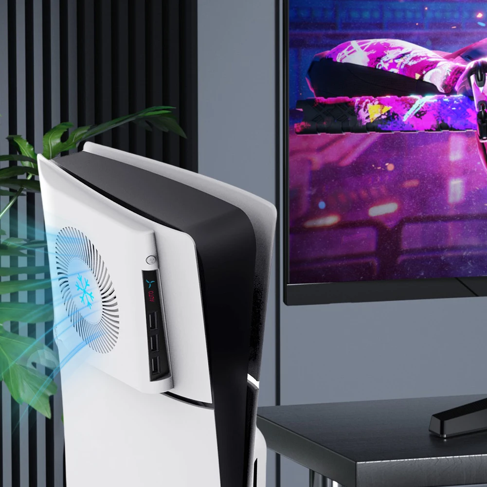 For PS5 Slim Console Cooling Fan Console Cooler with 3 USB 2.0 Ports External Cooler Fan for Playstation 5 Slim Accessories