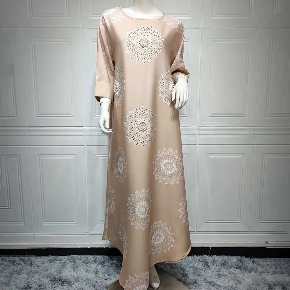 

Женское платье с бриллиантами Abaya, элегантное женское платье с роскошным принтом, длинные мусульманские платья, модное свободное платье с бисером, кафтан, марокканский стиль, женское платье
