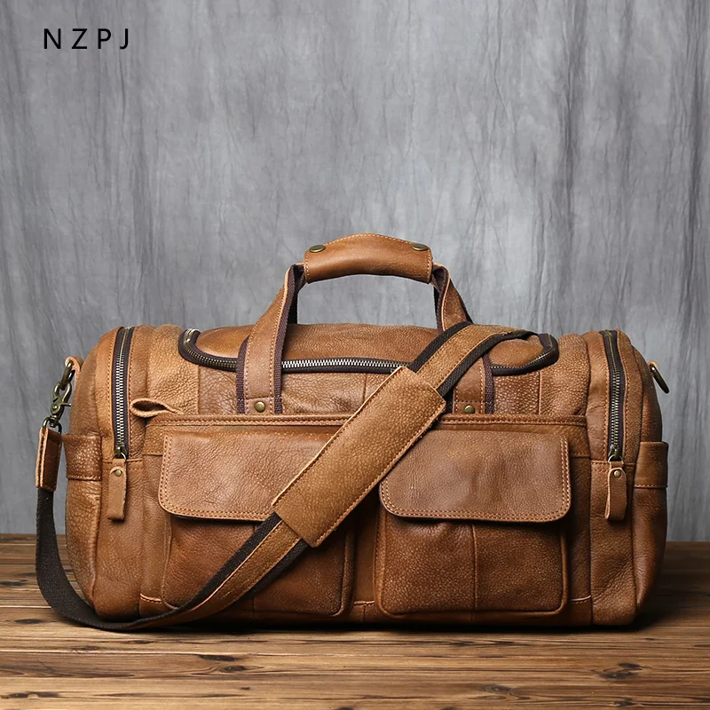 NZPJRetroMensHandLuggageBagLeatherTravelBagTopLayerCowhide
