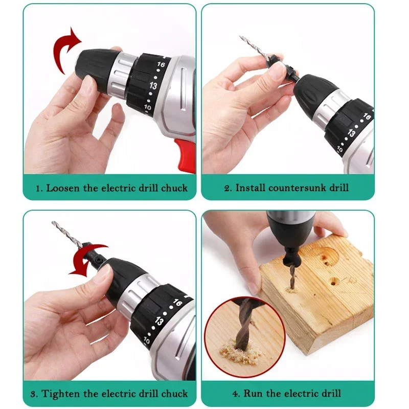 4/5PCS Conical Drill Bit Countersink Drill Woodworking Drilling Pilot Holes HSS Universal Counterbore Cutter Screw Hole