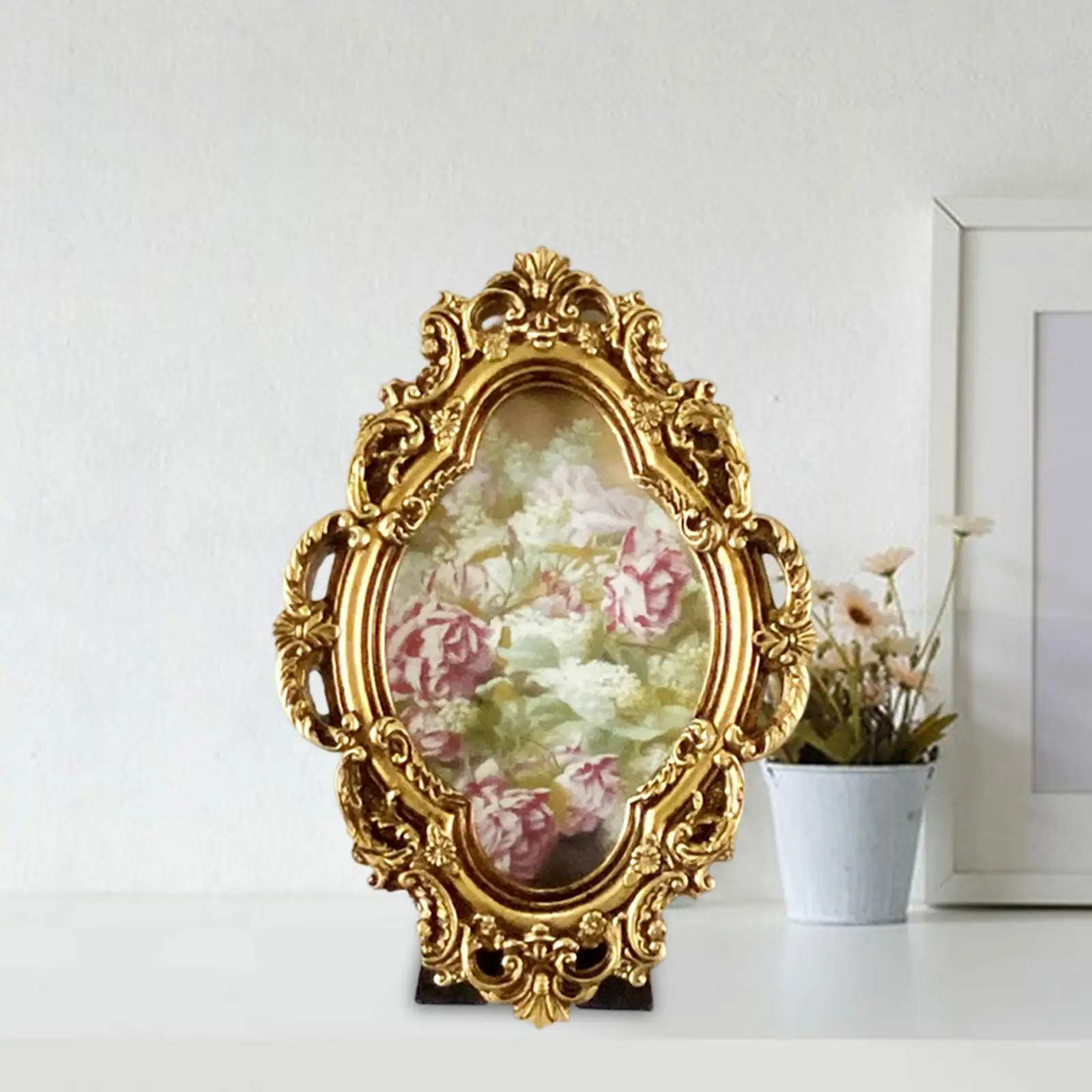Resin Photo Frame Antique Style Tabletop Wall Hanging Elegant Embossed Picture Frame for Living Room Home Decoration