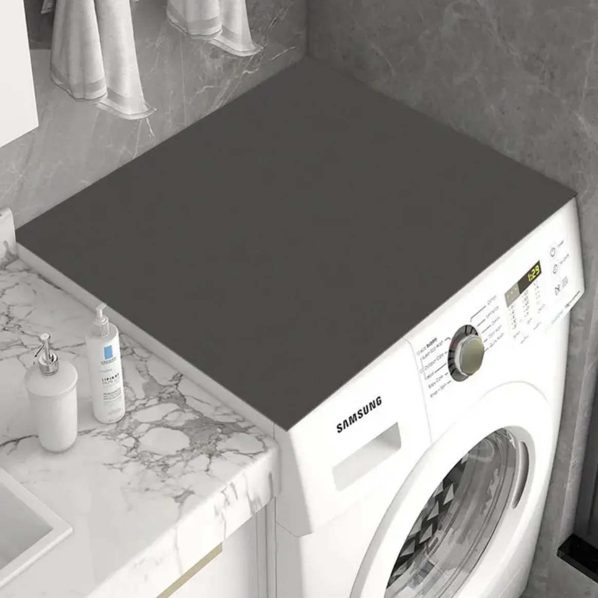 Solid Color Drum Washing Machine Cover Pad Anti-dust Cover  Sun Protection Cover Towel Water-absorbent and Non-slip