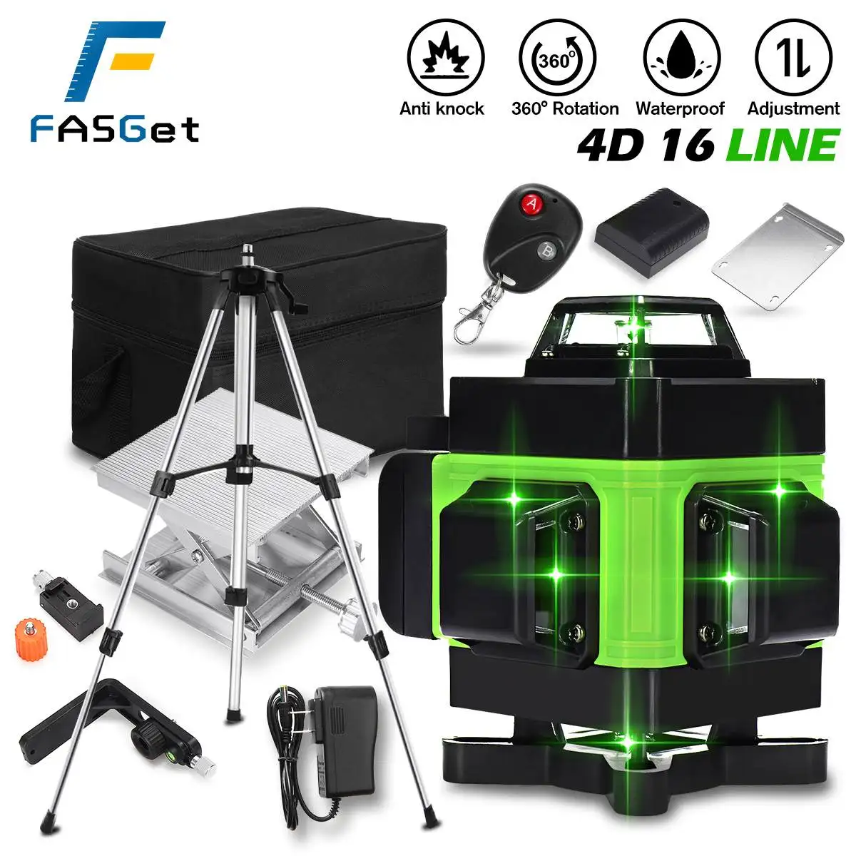 Лазерный уровень FASGet 16 линий 4D самонивелирующийся на 360 градусов горизонтальный