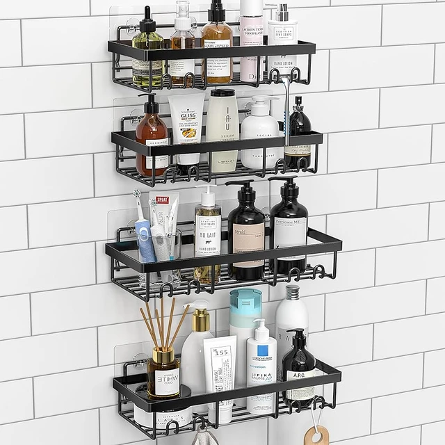 Moforoco Shower Caddy Shelf Organizer Rack, Self Adhesive Black Bathroom  Shelves Basket, Home Farmhouse Wall Shower Inside - AliExpress