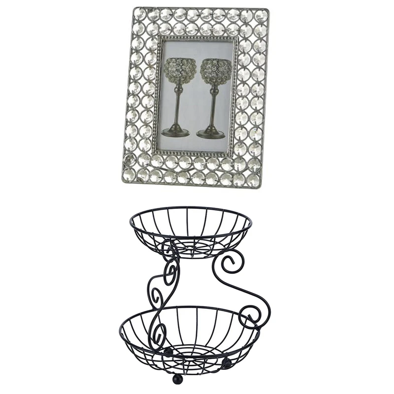Crystal Bead Photo Frame Bridal Favor Frames Silver & Household Iron 2 Tier Fruit Basket Vintage Style Basket Black