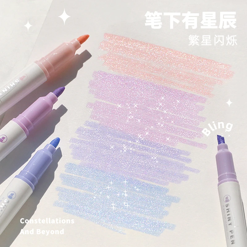 4 Colors/box Kawaii Glitter Highlighter Pen Pastel Fine Pastel Highlighter Marker Scrapbook Painted Stationery School Supplies