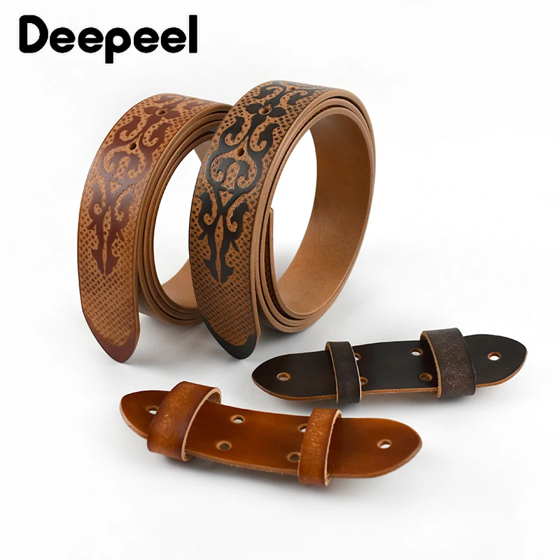 1Pc Deepeel 3.8*110-125cm Embossed Genuine Leather Belt Body First Layer Cowhide Male Designer Headless Crafts Adults Belts