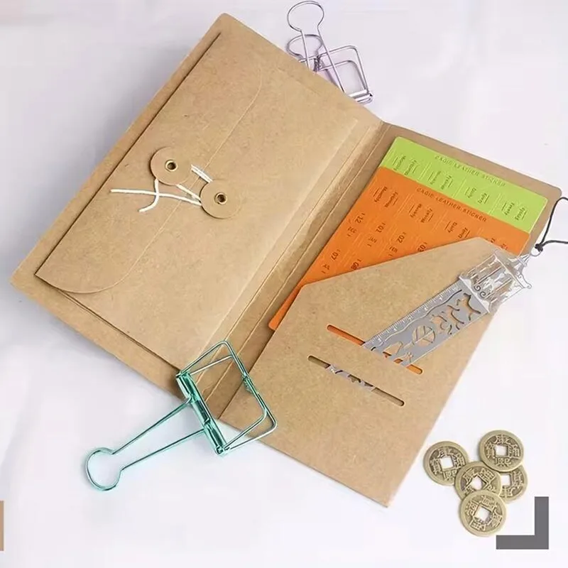 Kraft Paper Refillable Travel Journal Organizer, Standard Portable Passport Size Insert Cards