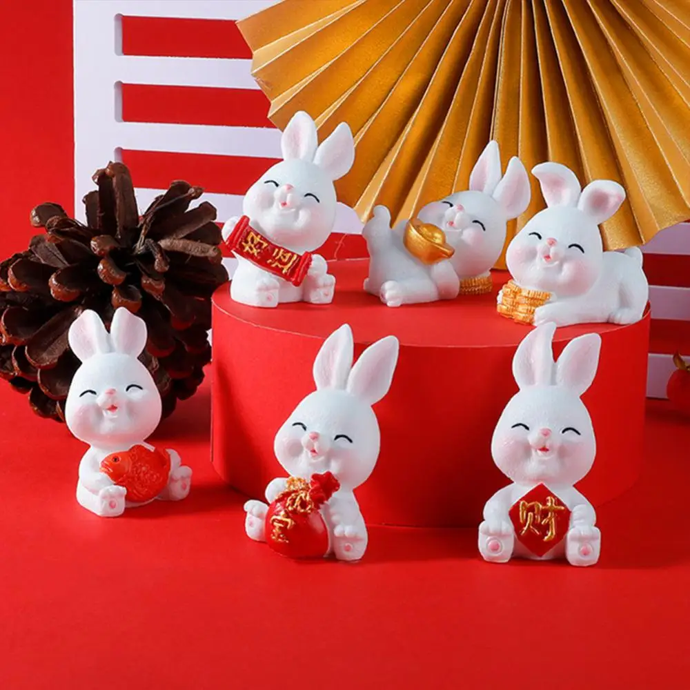 

Mini Chinese New Year The Rabbit Zodiac Resin Small Bunny Kawaii Desktop Ornament Creative Cake Decoration 2023 Micro Landscape